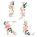 Floral Alphabet Set - letters I, J, K, L, with flowers bouquet composition Royalty Free Stock Photo
