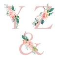 Floral Alphabet Set - letters Y, Z, & ampersand, with flowers bouquet composition