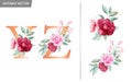 Floral alphabet set with watercolor flowers elements. Letters Y, Z with botanical arrangements composition. Flower bouquet Royalty Free Stock Photo
