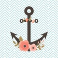 Floral anchor on chevron background