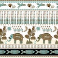 Floral and animal seamless pattern in paisley style. Ornamental Indian backdrop