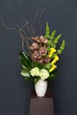 Floral arangement with Calla, cymbidium, Hydrangea, Orchids moluccella Royalty Free Stock Photo