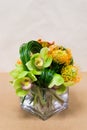 Floral arangement with Calla Lilies, cymbidium, protea and green Royalty Free Stock Photo