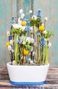 Floral arrangement with anemones and grape hyacinths