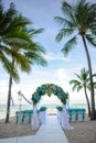 Flower altar decoration for wedding on the beach Royalty Free Stock Photo