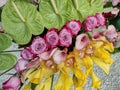 floral arrangement of calla lily, rose and yellow orchid Royalty Free Stock Photo