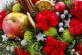 Floral arrangement with carnations, chrysanthemum santini flowers and fir