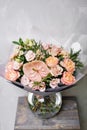 Floral Arrangement. Mix flowers with anthurium. Beautiful summer bouquet. Concept of a flower shop. Profession florist Royalty Free Stock Photo