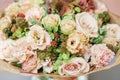 Floral Arrangement. Mix flowers. Beautiful summer bouquet. Concept of a flower shop. Profession florist Royalty Free Stock Photo