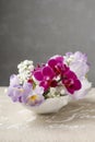 Floral arrangement with orchid and freesia flowers Royalty Free Stock Photo