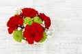 Floral arrangement with red carnations and green chrysanthemums santini