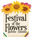 Floral Arrangement and Scroll for Colombian Festival of the Flowers, Vector Illustration