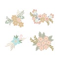 Floral arrangement set of simple pastel-colored flowers in flat style vector illustration Royalty Free Stock Photo