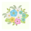 Floral arrangement of spring meadow flowers, design element for greeting card