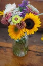 Autumn flower bouquet in Mason jar vase Royalty Free Stock Photo