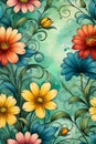A floral art background, colorful flower, vintage painting, abstract pattern for creative design, watercolor, antique paintings Royalty Free Stock Photo