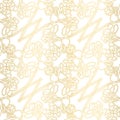 Freesia seamless vector pattern. Floral design in art nouveau style. Golden flowers on white background. Royalty Free Stock Photo