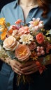 Floral artistry Careful hands fashion a lovely bouquet from a colorful assortment