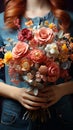 Floral artistry Careful hands fashion a lovely bouquet from a colorful assortment