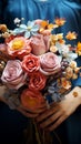 Floral artistry Careful hands fashion a lovely bouquet from a colorful assortment Royalty Free Stock Photo