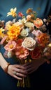 Floral artistry Careful hands fashion a lovely bouquet from a colorful assortment