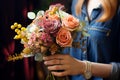 Floral artistry Careful hands fashion a lovely bouquet from a colorful assortment Royalty Free Stock Photo