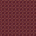 Floral autumn fabric pattern with simple modest flat lay flower twigs isolated on a dark crimson background