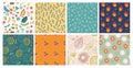 Floral autumn seamless pattern. Spring flowers and leaves. Abstract baby fabric, cute girl meadow garden print