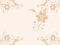 Beige Floral Background With Flowers And Bird Illustration