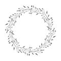 Floral background. Botanical vector frame. Leaves hand drawn frame. Delicate floral wreath illustration. Line drawing