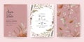 Floral background card. Wedding invitation template set with brown leaves for save the date, greeting, poster, and cover design