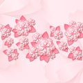 Floral background with 3d cut out paper pink flowers with leaves