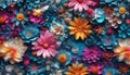 Floral background. Fantastic colorful floral surface. Floral pattern. Fictional scene