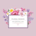 Floral background. Flower bouquet vintage cover. Flourish card w Royalty Free Stock Photo