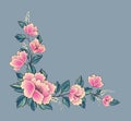 Floral background. Flower rose bouquet decorative garland border. Flourish spring floral greeting card frame design. Ornamental