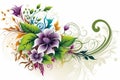 Floral background with flowers, leaves and curls