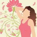 Floral background with girl