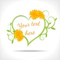 Floral background with green heart and marigold