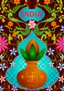Floral background with holy kalash showing Incredible India