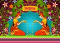 Floral background with Indian woman welcoming flower showing Incredible India