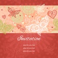 Floral background with lacy heart and butterflies. Royalty Free Stock Photo