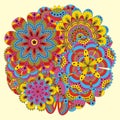 Floral background made of many mandalas. Round shape. Good for weddings, invitation cards, birthdays, etc. Creative hand drawn ele Royalty Free Stock Photo