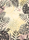 Floral Background with Monochrome Tropical Leaves