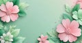 Floral background with pink flowers and green leaves.