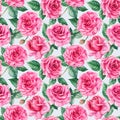 Floral background. Pink roses, seamless patterns, watercolor painting flowers Royalty Free Stock Photo