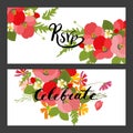 Floral background poppy and cosmos strawberries vector illustration Royalty Free Stock Photo