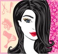 Floral background with pretty woman - barber card