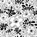 Floral background. Seamless pattern with bee and flower in doodle sketchy style. Cute vector illustration Royalty Free Stock Photo