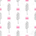 Floral background seamless pattern black and white with dandelion fluff silhouette. Beautiful nature backdrop. Trendy Royalty Free Stock Photo