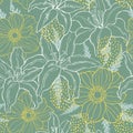Seamless vector pattern with hand drawn flowers Royalty Free Stock Photo